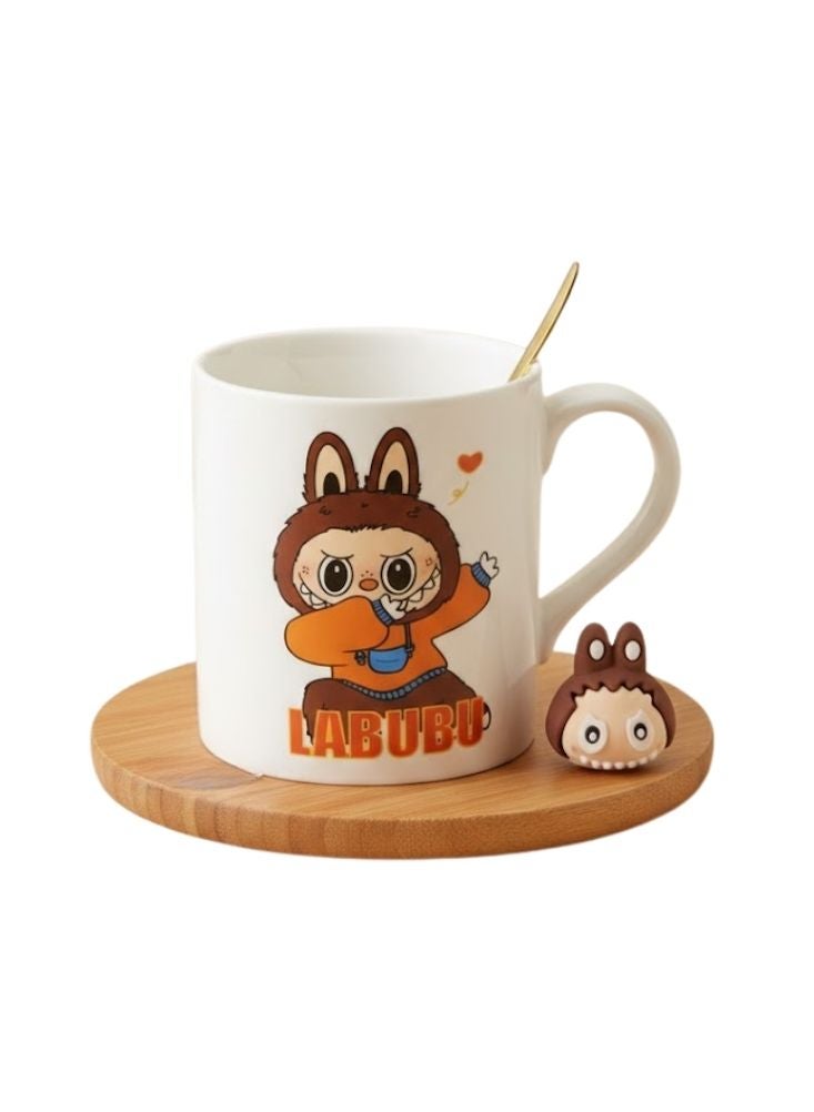 Premium Labubu Character Mug with Spoon & Wooden Coaster – Premium Cartoon Tea Cup - Image 1
